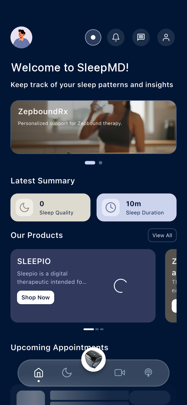 SleepMD app — home screen